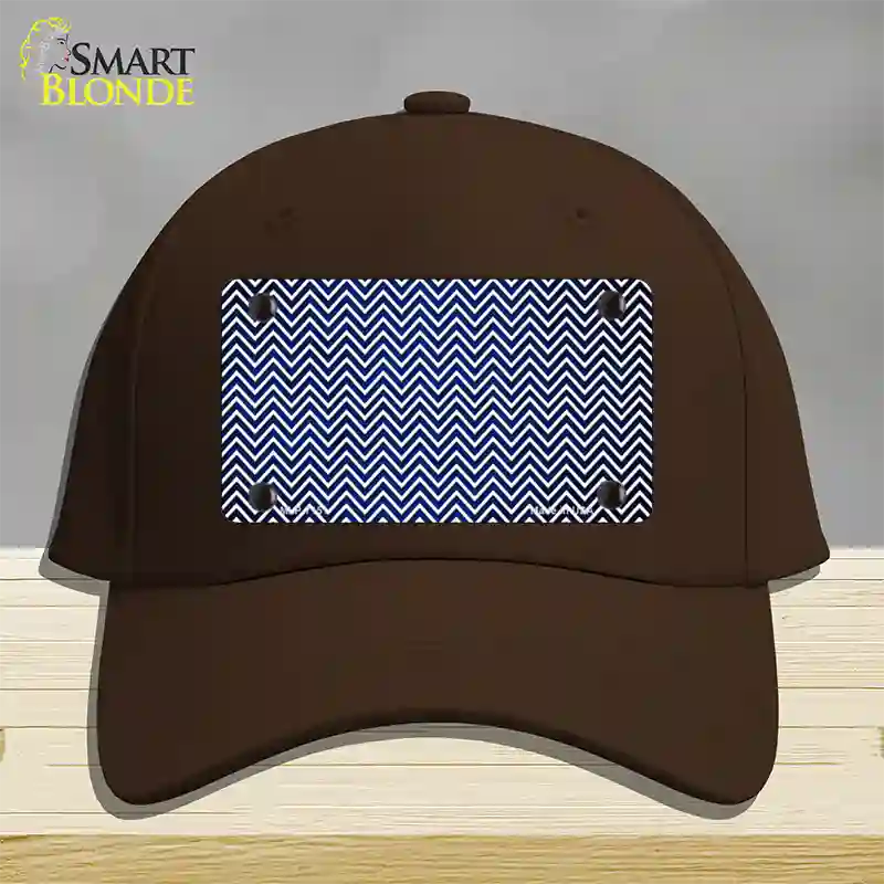 Blue White Small Chevron Oil Rubbed Novelty License Plate Hat Cotton / Dark Brown