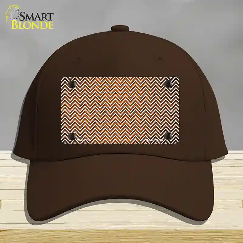 Orange White Small Chevron Oil Rubbed Novelty License Plate Hat Cotton / Dark Brown