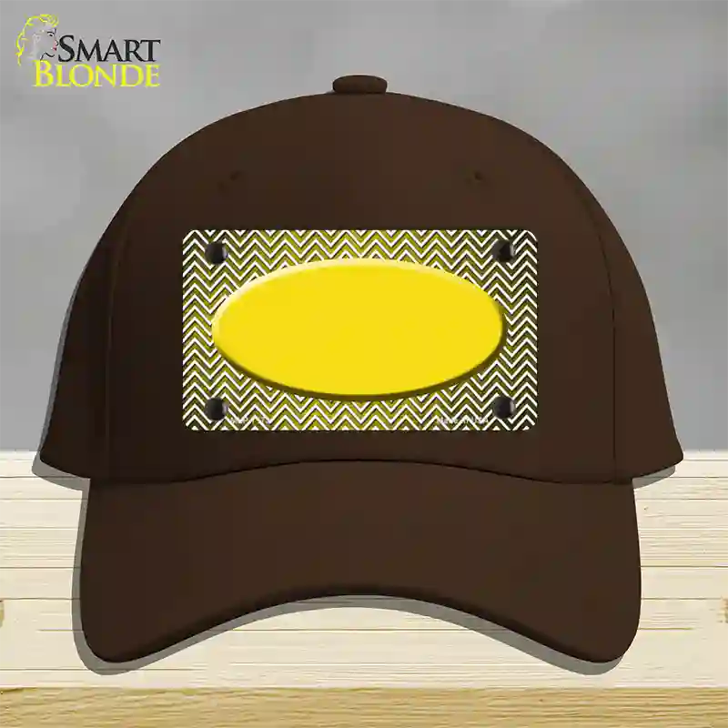 Yellow White Small Chevron Oval Oil Rubbed Novelty License Plate Hat Cotton / Dark Brown