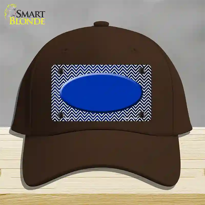 Blue White Small Chevron Oval Oil Rubbed Novelty License Plate Hat Cotton / Dark Brown