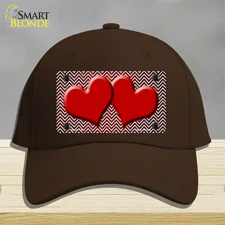 Red White Small Chevron Hearts Oil Rubbed Novelty License Plate Hat Cotton / Dark Brown