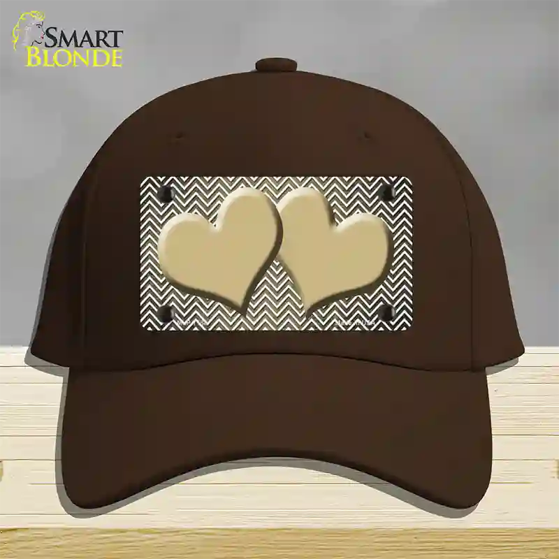 Gold White Small Chevron Hearts Oil Rubbed Novelty License Plate Hat Cotton / Dark Brown