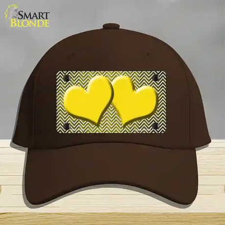 Yellow White Small Chevron Hearts Oil Rubbed Novelty License Plate Hat Cotton / Dark Brown