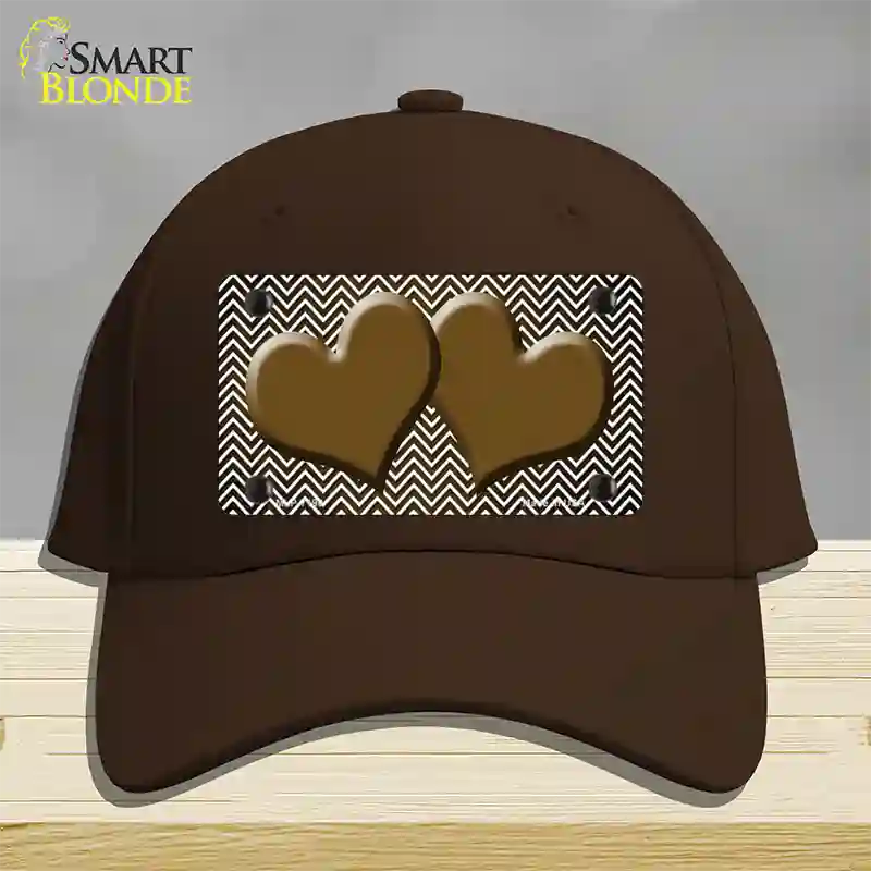 Brown White Small Chevron Hearts Oil Rubbed Novelty License Plate Hat Cotton / Dark Brown