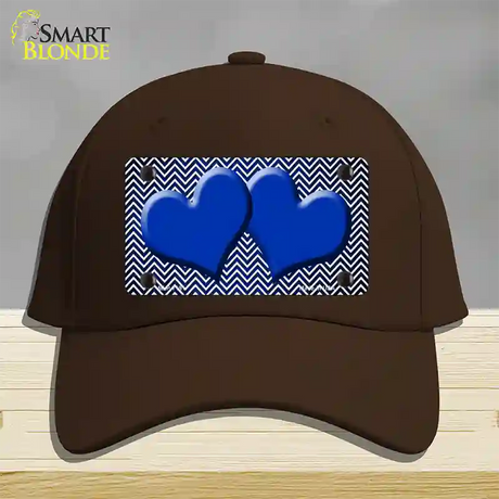 Blue White Small Chevron Hearts Oil Rubbed Novelty License Plate Hat Cotton / Dark Brown