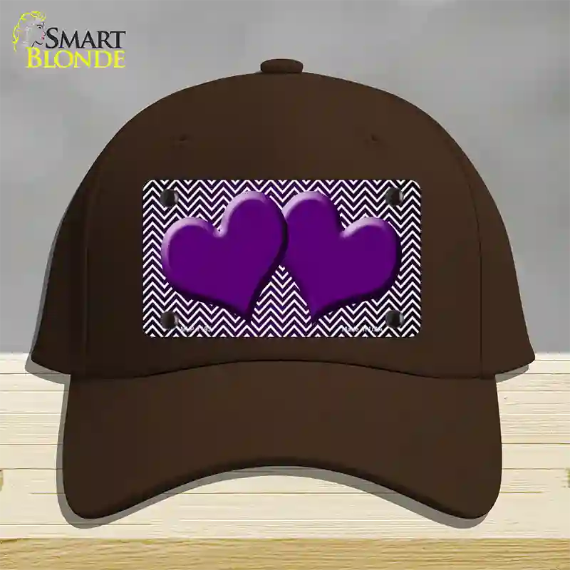 Purple White Small Chevron Hearts Oil Rubbed Novelty License Plate Hat Cotton / Dark Brown