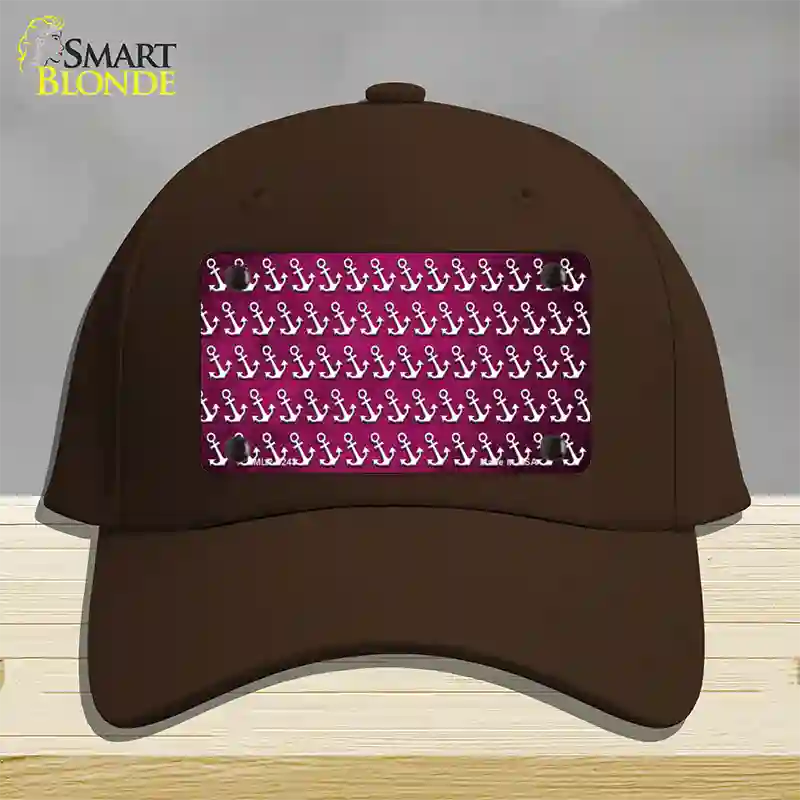 Pink White Anchor Oil Rubbed Novelty License Plate Hat Cotton / Dark Brown