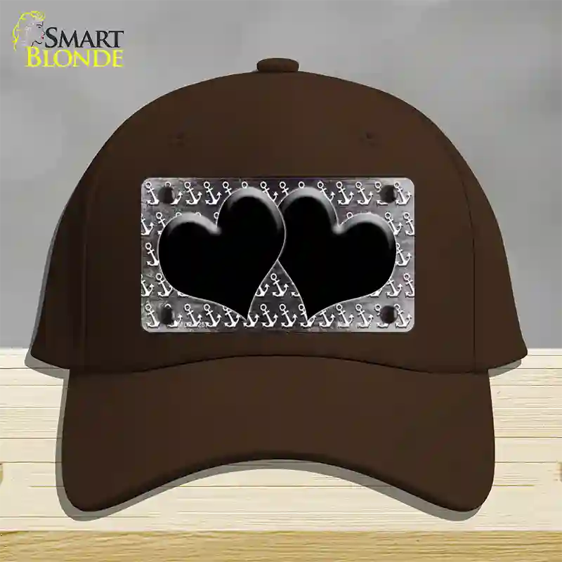 Black White Anchor Hearts Oil Rubbed Novelty License Plate Hat Cotton / Dark Brown