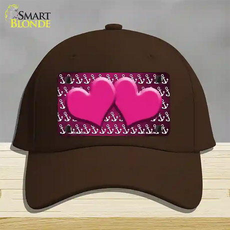 Pink White Anchor Hearts Oil Rubbed Novelty License Plate Hat Cotton / Dark Brown