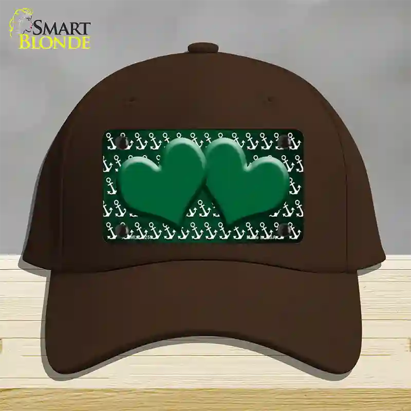 Green White Anchor Hearts Oil Rubbed Novelty License Plate Hat Cotton / Dark Brown