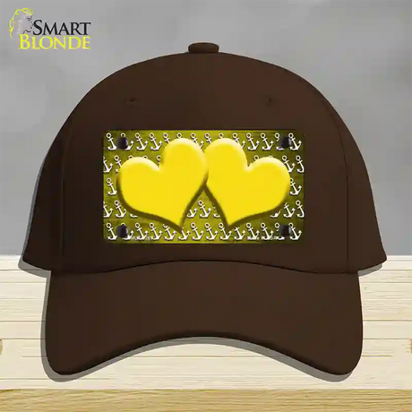 Yellow White Anchor Hearts Oil Rubbed Novelty License Plate Hat Cotton / Dark Brown