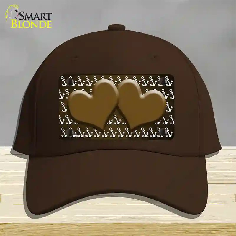 Brown White Anchor Hearts Oil Rubbed Novelty License Plate Hat Cotton / Dark Brown