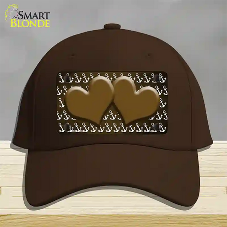 Brown White Anchor Hearts Oil Rubbed Novelty License Plate Hat Cotton / Dark Brown