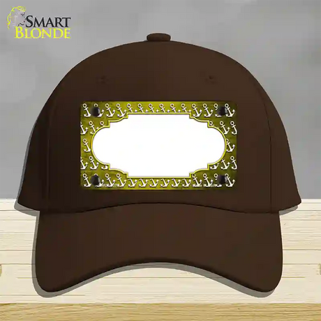 Yellow White Anchor Scallop Oil Rubbed Novelty License Plate Hat Cotton / Dark Brown