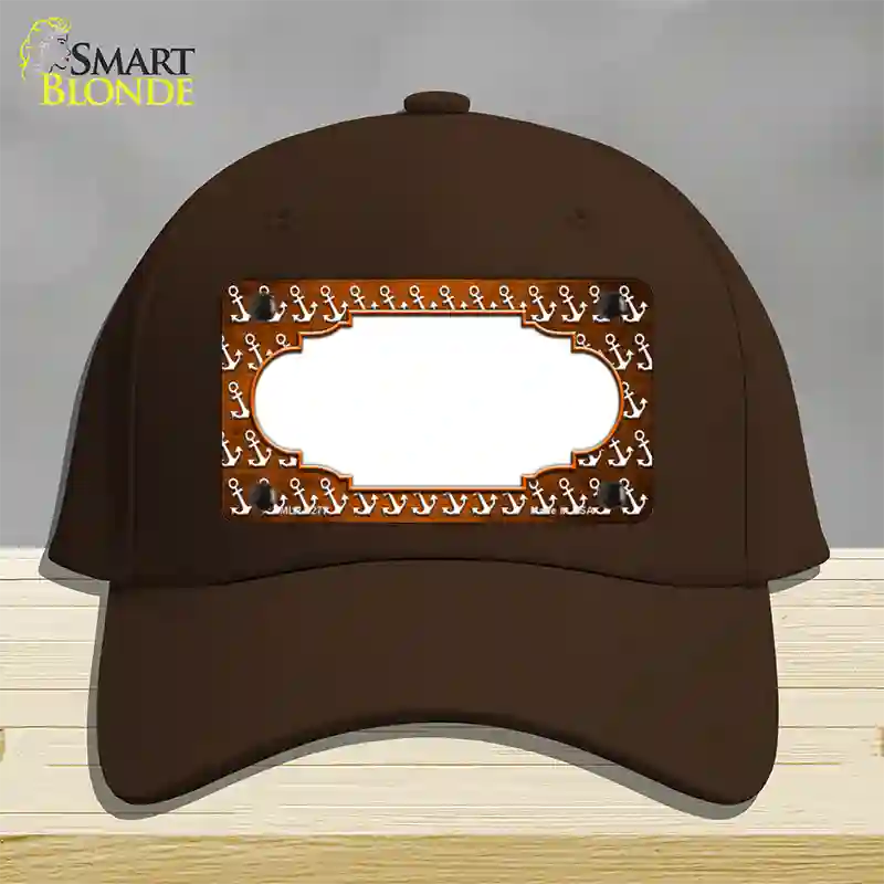 Orange White Anchor Scallop Oil Rubbed Novelty License Plate Hat Cotton / Dark Brown