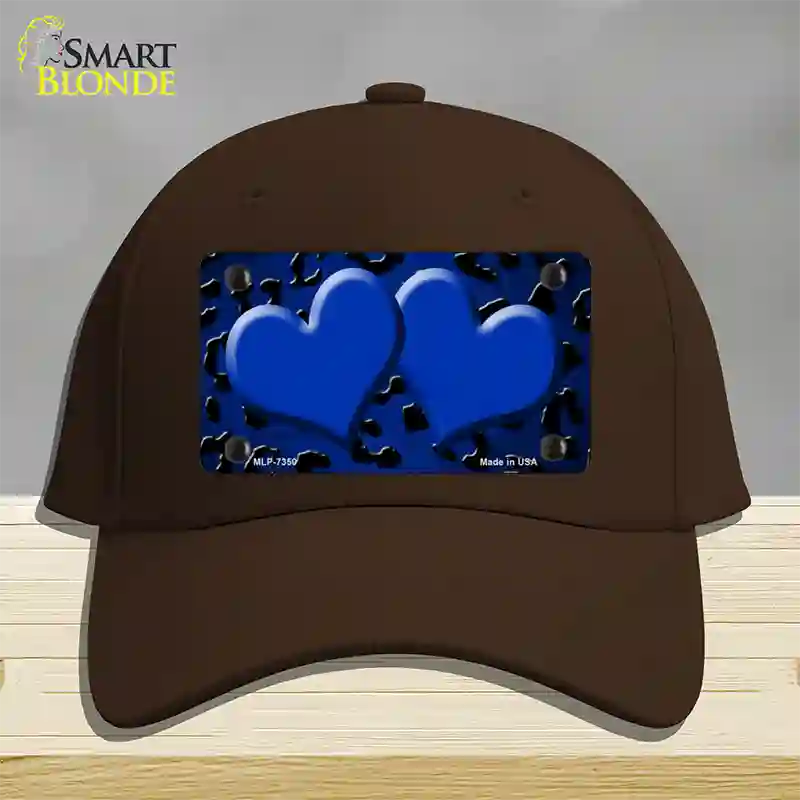 Blue Black Cheetah Hearts Oil Rubbed Novelty License Plate Hat Cotton / Dark Brown