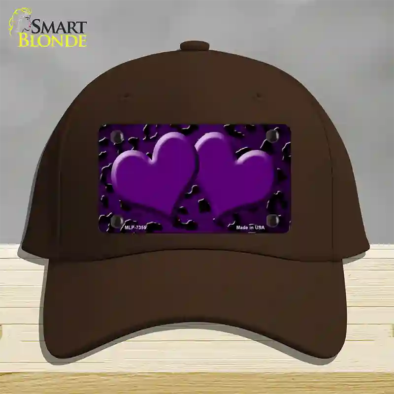 Purple Black Cheetah Hearts Oil Rubbed Novelty License Plate Hat Cotton / Dark Brown