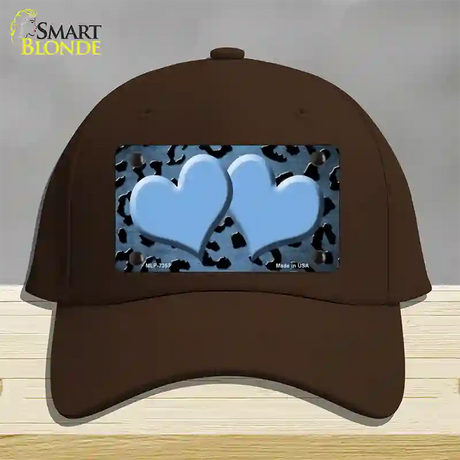 Light Blue Black Cheetah Hearts Oil Rubbed Novelty License Plate Hat Cotton / Dark Brown