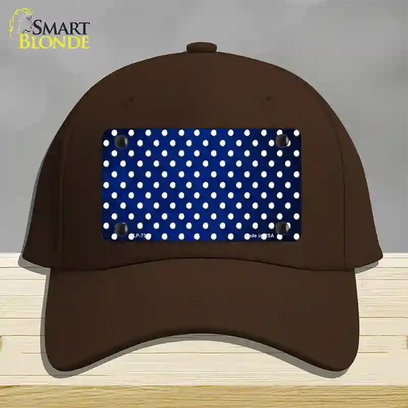 Blue White Small Dots Oil Rubbed Novelty License Plate Hat Cotton / Dark Brown