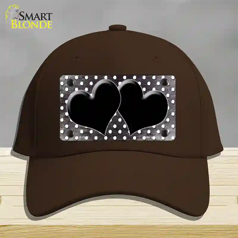 Black White Small Dots Hearts Oil Rubbed Novelty License Plate Hat Cotton / Dark Brown