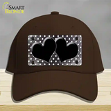 Black White Small Dots Hearts Oil Rubbed Novelty License Plate Hat Cotton / Dark Brown