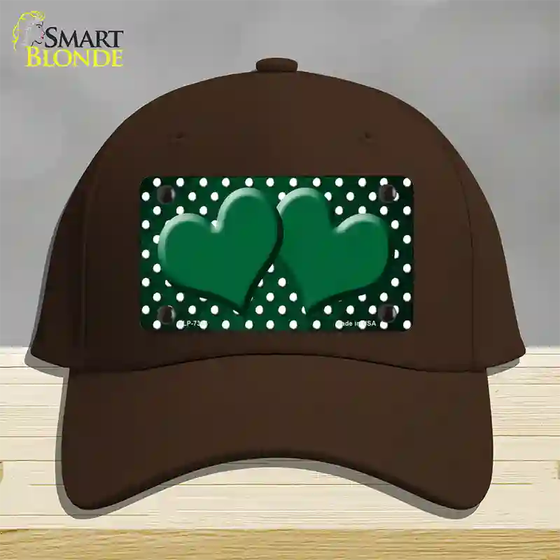 Green White Small Dots Hearts Oil Rubbed Novelty License Plate Hat Cotton / Dark Brown