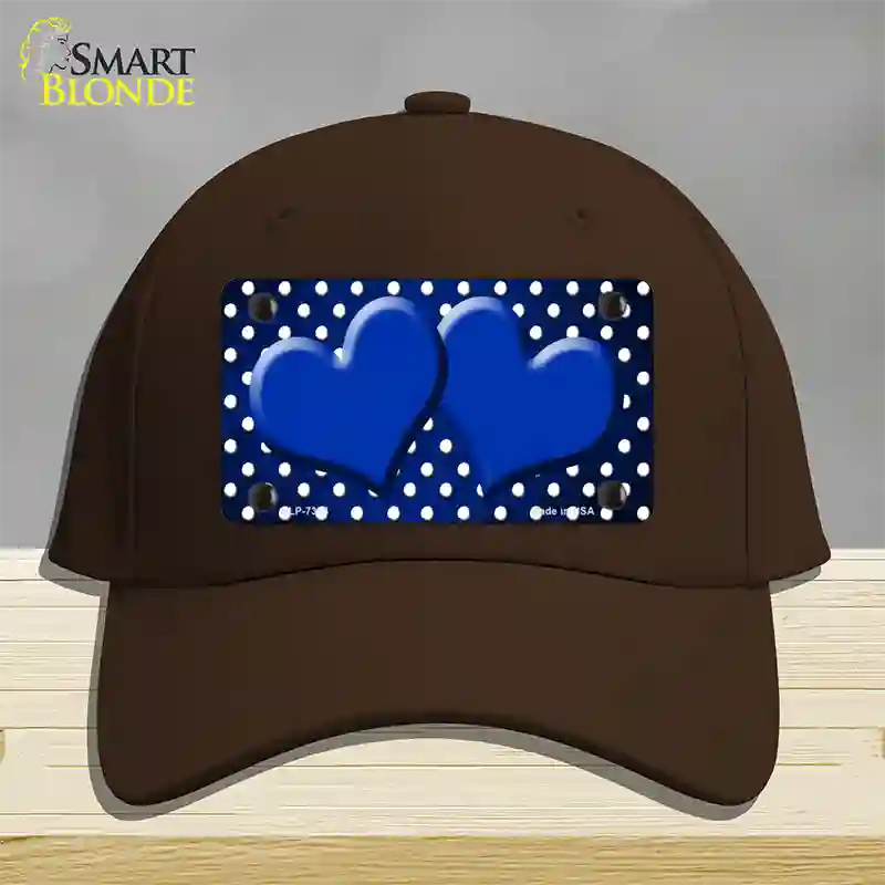 Blue White Small Dots Hearts Oil Rubbed Novelty License Plate Hat Cotton / Dark Brown