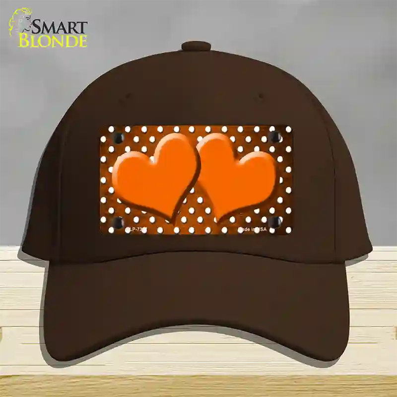 Orange White Small Dots Hearts Oil Rubbed Novelty License Plate Hat Cotton / Dark Brown