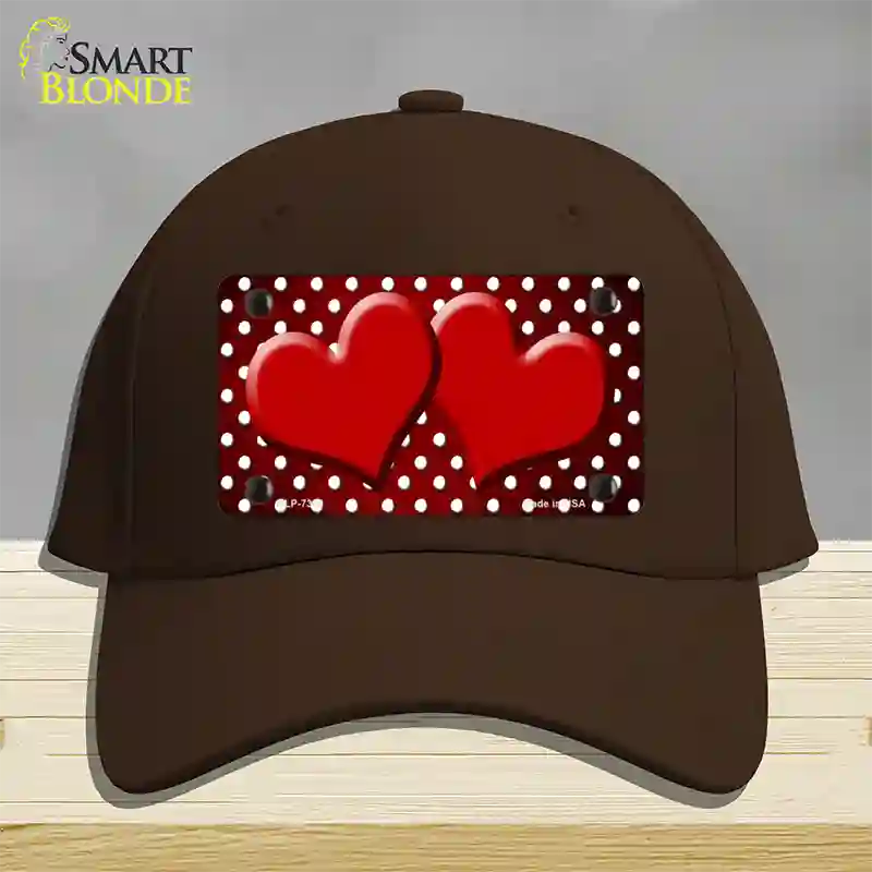 Red White Small Dots Hearts Oil Rubbed Novelty License Plate Hat Cotton / Dark Brown