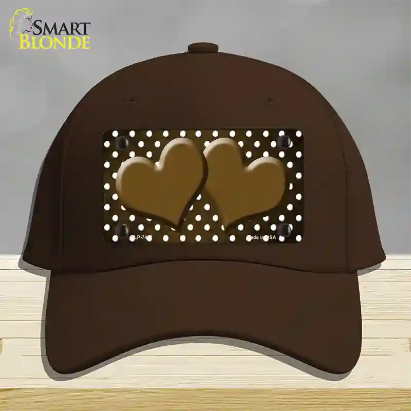 Brown White Small Dots Hearts Oil Rubbed Novelty License Plate Hat Cotton / Dark Brown