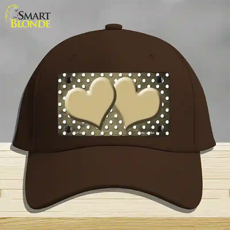 Gold White Small Dots Hearts Oil Rubbed Novelty License Plate Hat Cotton / Dark Brown