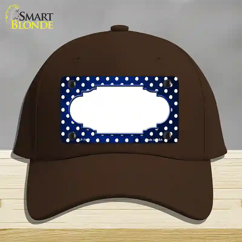 Blue White Small Dots Scallop Oil Rubbed Novelty License Plate Hat Cotton / Dark Brown