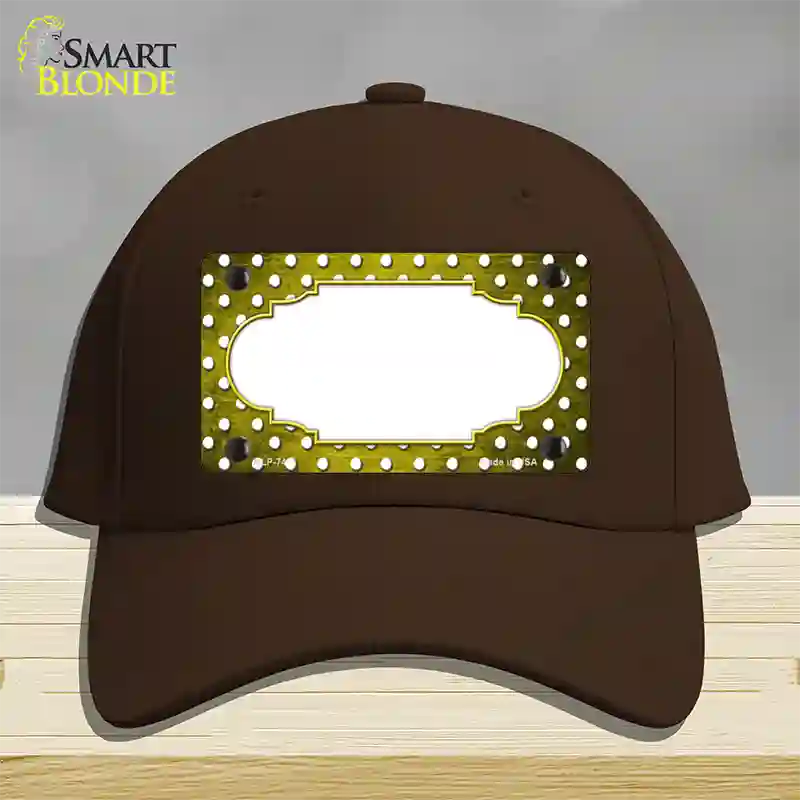 Yellow White Small Dots Scallop Oil Rubbed Novelty License Plate Hat Cotton / Dark Brown