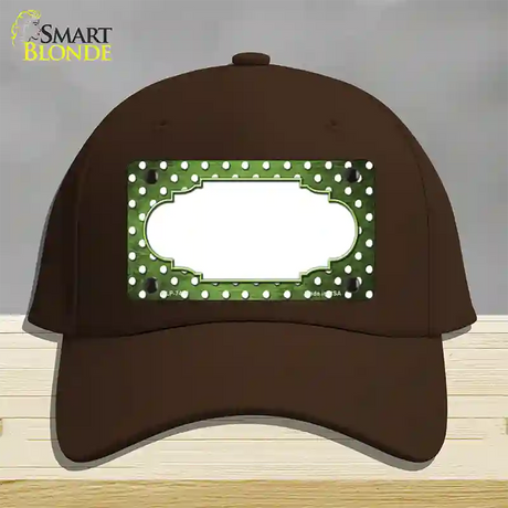 Lime Green White Small Dots Scallop Oil Rubbed Novelty License Plate Hat Cotton / Dark Brown