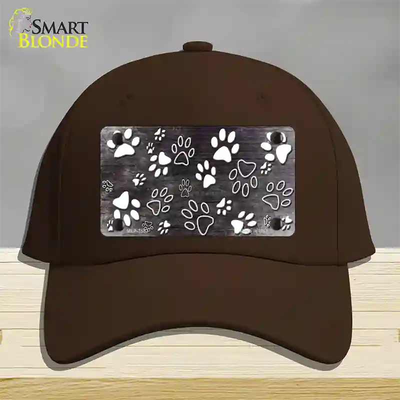 Black White Paw Oil Rubbed Novelty License Plate Hat Cotton / Dark Brown