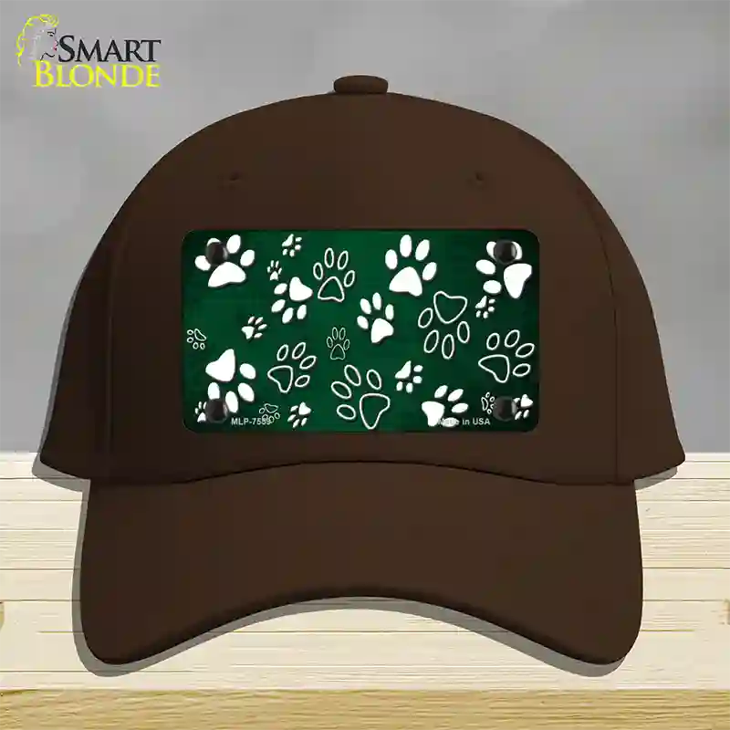 Green White Paw Oil Rubbed Novelty License Plate Hat Cotton / Dark Brown