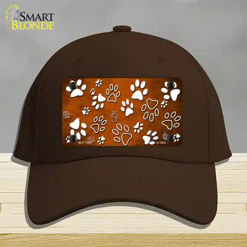 Orange White Paw Oil Rubbed Novelty License Plate Hat Cotton / Dark Brown