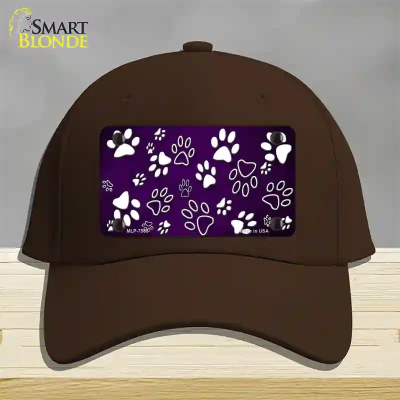 Purple White Paw Oil Rubbed Novelty License Plate Hat Cotton / Dark Brown