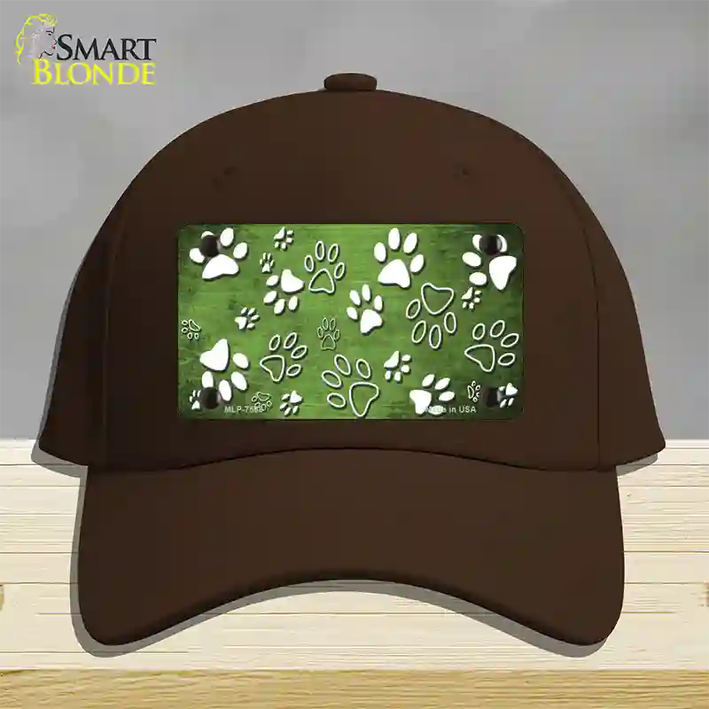 Lime Green White Paw Oil Rubbed Novelty License Plate Hat Cotton / Dark Brown