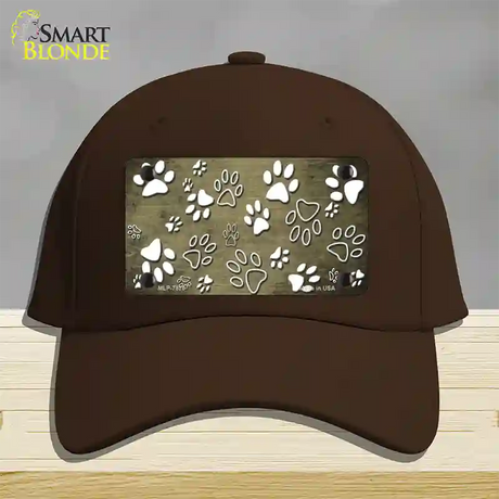 Gold White Paw Oil Rubbed Novelty License Plate Hat Cotton / Dark Brown