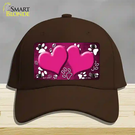 Paw Heart Pink White Novelty License Plate Hat Cotton / Dark Brown