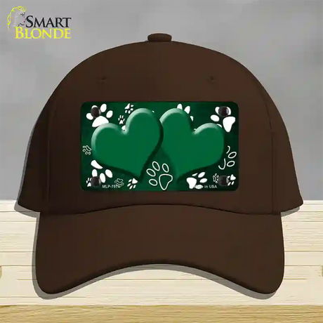 Paw Heart Green White Novelty License Plate Hat Cotton / Dark Brown