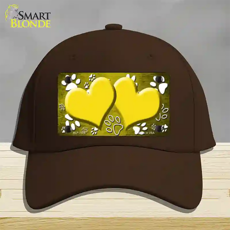 Paw Heart Yellow White Novelty License Plate Hat Cotton / Dark Brown