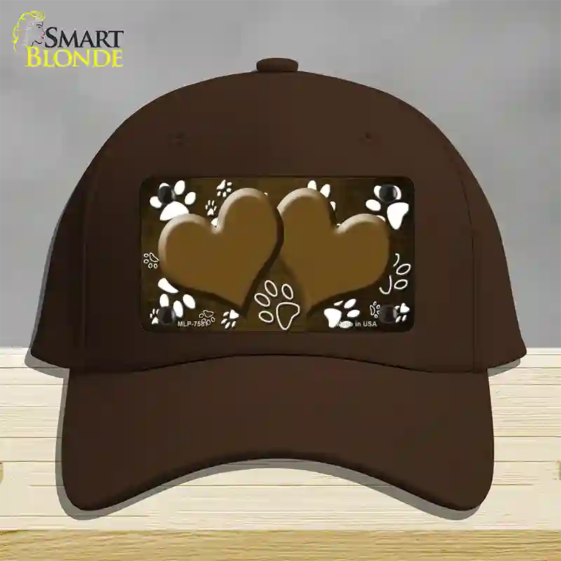 Paw Heart Brown White Novelty License Plate Hat Cotton / Dark Brown