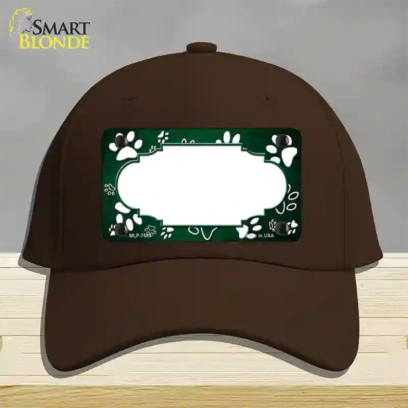 Paw Scallop Green White Novelty License Plate Hat Cotton / Dark Brown