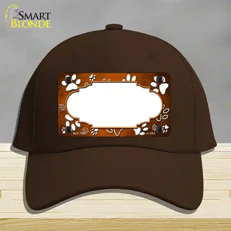 Paw Scallop Orange White Novelty License Plate Hat Cotton / Dark Brown