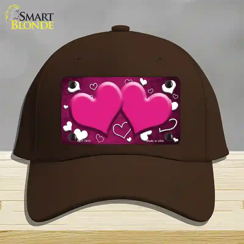 Pink White Love Hearts Oil Rubbed Novelty License Plate Hat Cotton / Dark Brown