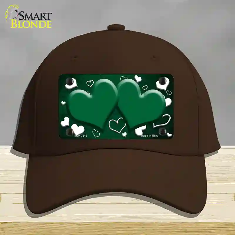 Green White Love Hearts Oil Rubbed Novelty License Plate Hat Cotton / Dark Brown