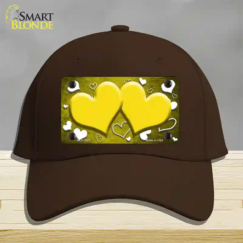 Yellow White Love Hearts Oil Rubbed Novelty License Plate Hat Cotton / Dark Brown