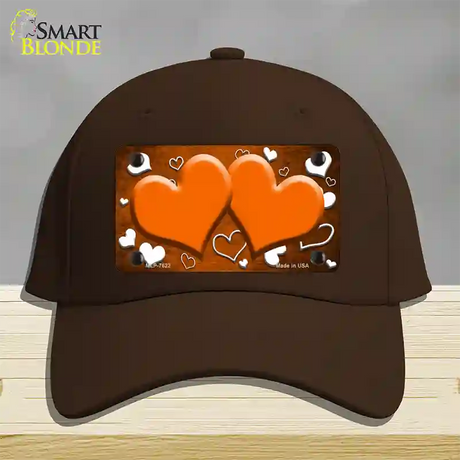 Orange White Love Hearts Oil Rubbed Novelty License Plate Hat Cotton / Dark Brown